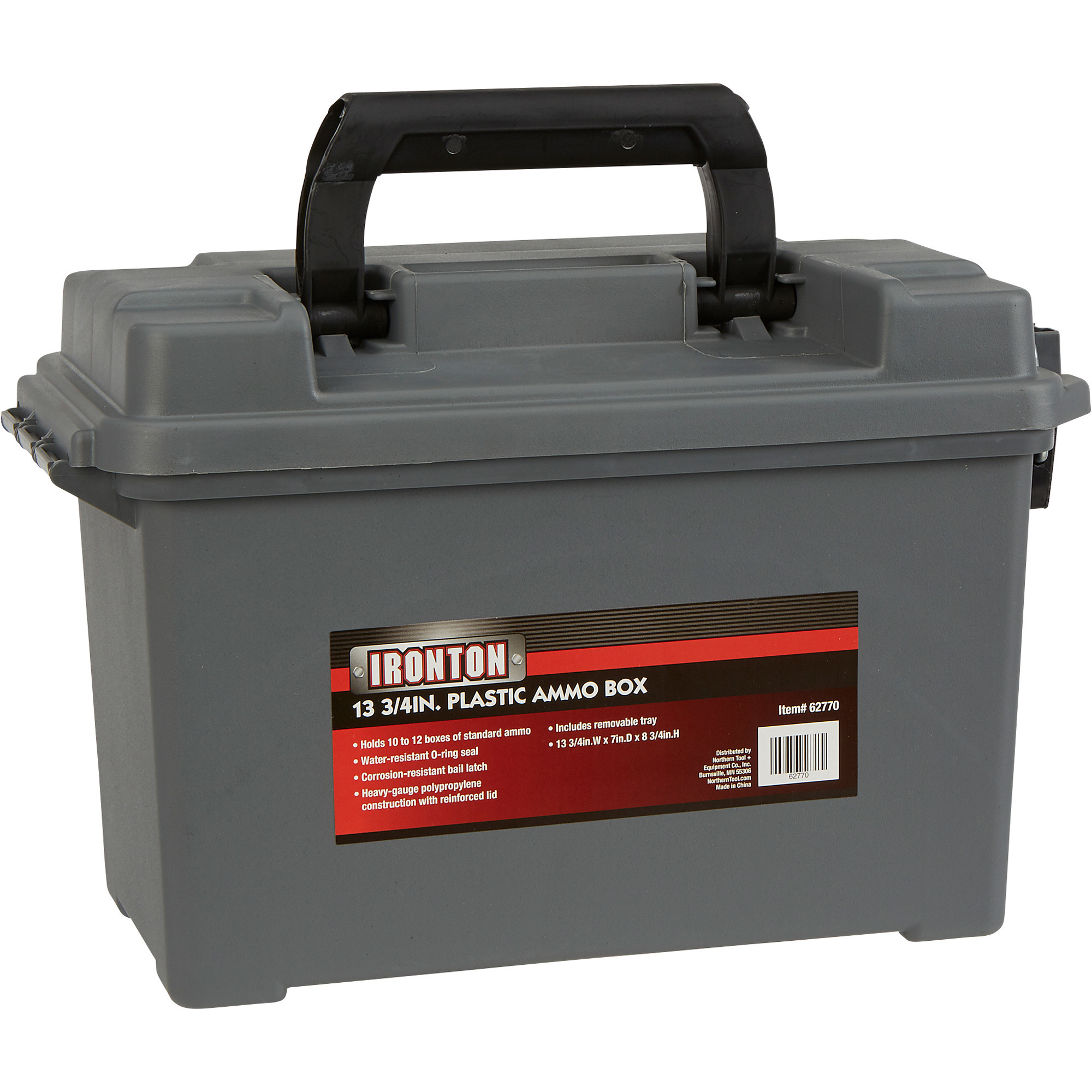 Ironton 13-3/4in. Plastic Ammo Box, 13-3/4in.W x 7in.D x 8-3/4in.H